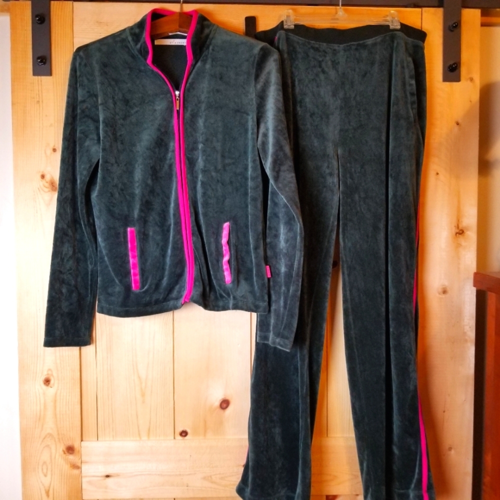 St Aumont Cotton Velvety Soft Fleece Zip Jacket (M) Pull On Pants (L) Track Suit